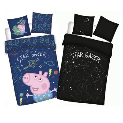 Voodipesukomplekt Pimedas Helendav 100x135 Peppa Pig Stars, 2-osaline